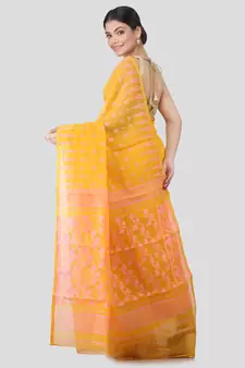 Pinkloom Women'S Yellow Hand Woven Jamdani-Sarees Without Blouse