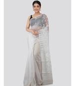 Pinkloom Women'S White Hand Woven Jamdani-Sarees Without Blouse