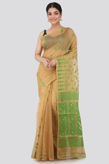 Pinkloom Women'S Beige Hand Woven Jamdani-Sarees Without Blouse