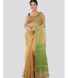 Pinkloom Women'S Beige Hand Woven Jamdani-Sarees Without Blouse