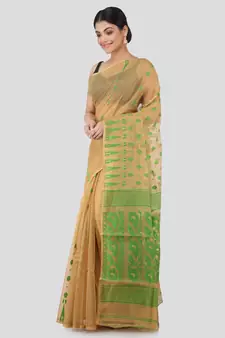 Pinkloom Women'S Beige Hand Woven Jamdani-Sarees Without Blouse