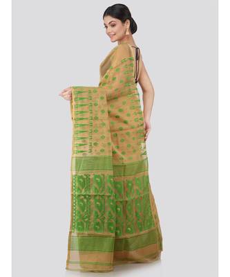 Pinkloom Women'S Beige Hand Woven Jamdani-Sarees Without Blouse 3