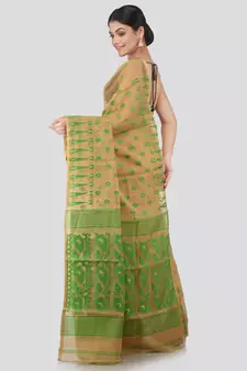 Pinkloom Women'S Beige Hand Woven Jamdani-Sarees Without Blouse