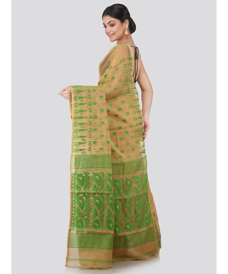 Pinkloom Women'S Beige Hand Woven Jamdani-Sarees Without Blouse