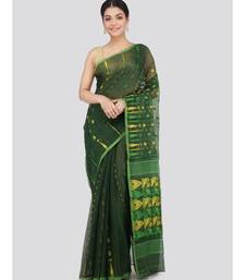 PinkLoom Women's green hand woven jamdani-sarees Without Blouse