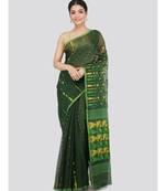 PinkLoom Women's green hand woven jamdani-sarees Without Blouse