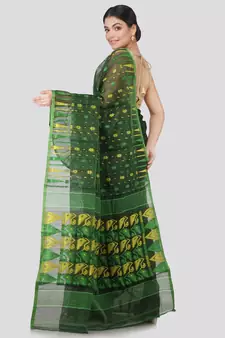 PinkLoom Women's green hand woven jamdani-sarees Without Blouse