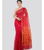 Pinkloom Women'S Red Hand Woven Jamdani-Sarees Without Blouse