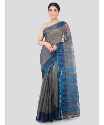 Pinkloom Women'S Grey Hand Woven Jamdani-Sarees Without Blouse 1