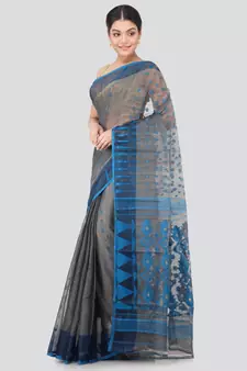 Pinkloom Women'S Grey Hand Woven Jamdani-Sarees Without Blouse