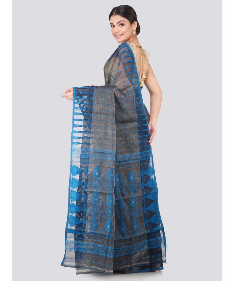 Pinkloom Women'S Grey Hand Woven Jamdani-Sarees Without Blouse