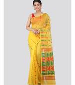 Pinkloom Women'S Yellow Hand Woven Jamdani-Sarees Without Blouse