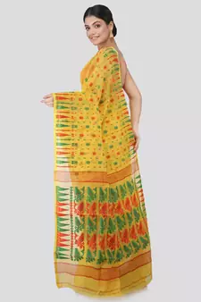 Pinkloom Women'S Yellow Hand Woven Jamdani-Sarees Without Blouse