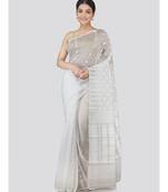 Pinkloom Women'S White Hand Woven Jamdani-Sarees Without Blouse