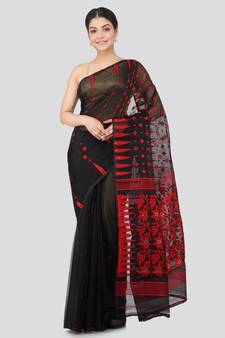 Pinkloom Women'S Black Hand Woven Jamdani-Sarees Without Blouse