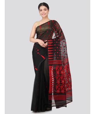 Pinkloom Women'S Black Hand Woven Jamdani-Sarees Without Blouse 1