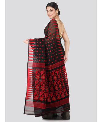 Pinkloom Women'S Black Hand Woven Jamdani-Sarees Without Blouse 3