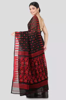 Pinkloom Women'S Black Hand Woven Jamdani-Sarees Without Blouse