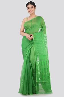 Pinkloom Women'S Green Hand Woven Jamdani-Sarees Without Blouse