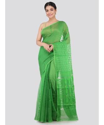 Pinkloom Women'S Green Hand Woven Jamdani-Sarees Without Blouse 1