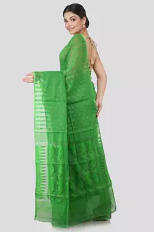 Pinkloom Women'S Green Hand Woven Jamdani-Sarees Without Blouse