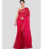 Pinkloom Women'S Pink Hand Woven Jamdani-Sarees Without Blouse