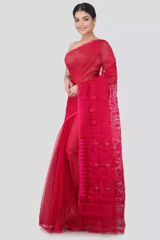 Pinkloom Women'S Pink Hand Woven Jamdani-Sarees Without Blouse