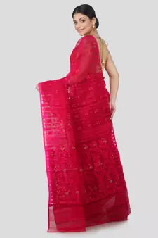 Pinkloom Women'S Pink Hand Woven Jamdani-Sarees Without Blouse