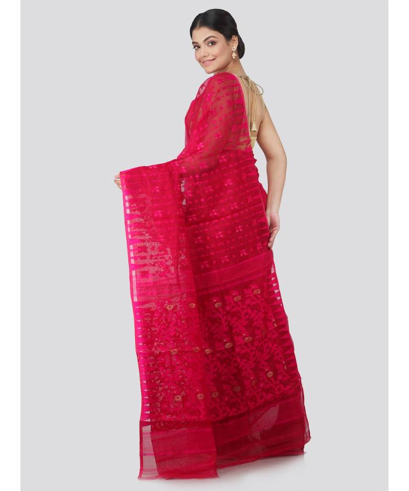 Pinkloom Women'S Pink Hand Woven Jamdani-Sarees Without Blouse