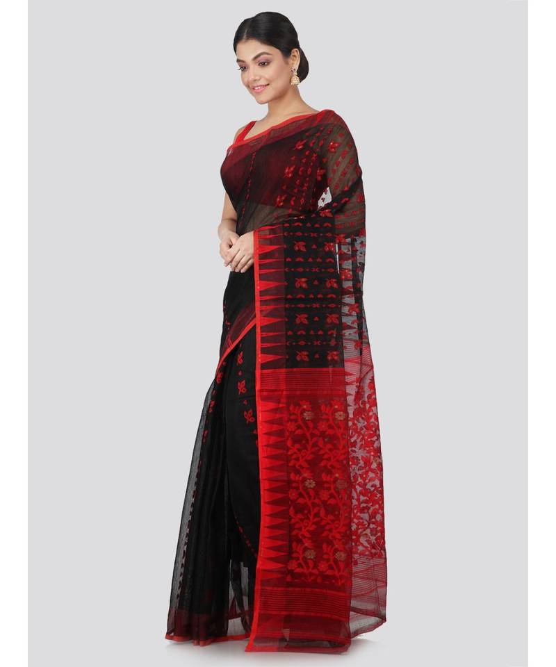 Pinkloom Women'S Black Hand Woven Jamdani-Sarees Without Blouse