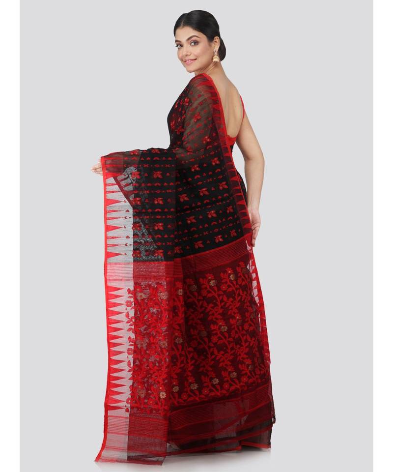 Pinkloom Women'S Black Hand Woven Jamdani-Sarees Without Blouse