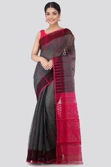 Pinkloom Women'S Grey Hand Woven Jamdani-Sarees Without Blouse