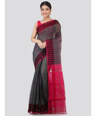 Pinkloom Women'S Grey Hand Woven Jamdani-Sarees Without Blouse 1