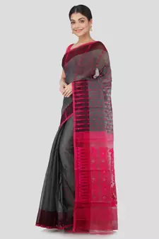 Pinkloom Women'S Grey Hand Woven Jamdani-Sarees Without Blouse