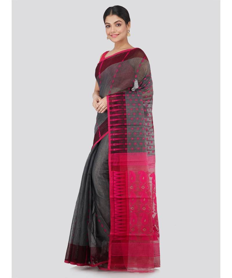 Pinkloom Women'S Grey Hand Woven Jamdani-Sarees Without Blouse