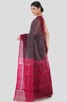 Pinkloom Women'S Grey Hand Woven Jamdani-Sarees Without Blouse