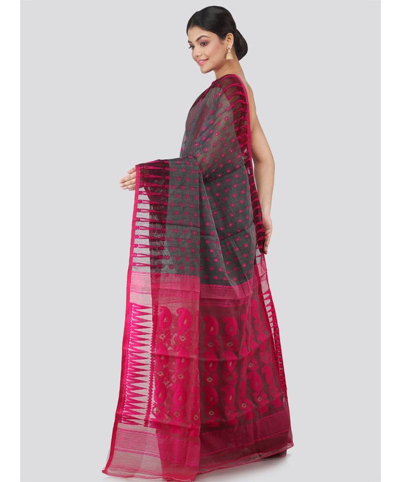 Pinkloom Women'S Grey Hand Woven Jamdani-Sarees Without Blouse