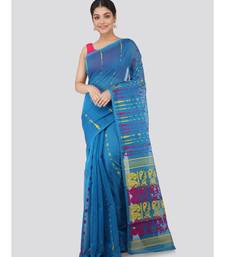 Pinkloom Women'S Blue Hand Woven Jamdani-Sarees Without Blouse