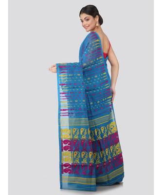 Pinkloom Women'S Blue Hand Woven Jamdani-Sarees Without Blouse 3