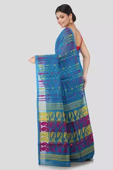 Pinkloom Women'S Blue Hand Woven Jamdani-Sarees Without Blouse