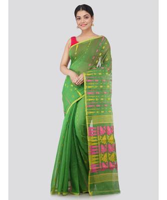 Pinkloom Women'S Green Hand Woven Jamdani-Sarees Without Blouse 1