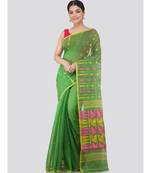 Pinkloom Women'S Green Hand Woven Jamdani-Sarees Without Blouse