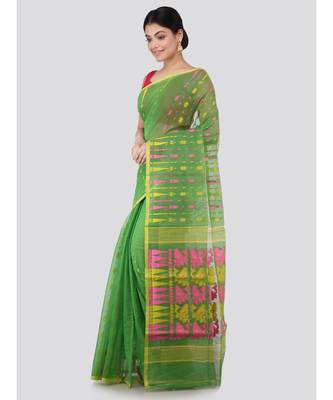 Pinkloom Women'S Green Hand Woven Jamdani-Sarees Without Blouse 2