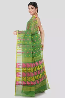 Pinkloom Women'S Green Hand Woven Jamdani-Sarees Without Blouse