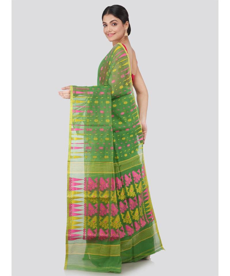 Pinkloom Women'S Green Hand Woven Jamdani-Sarees Without Blouse