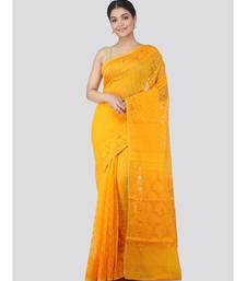 Pinkloom Women'S Yellow Hand Woven Jamdani-Sarees Without Blouse