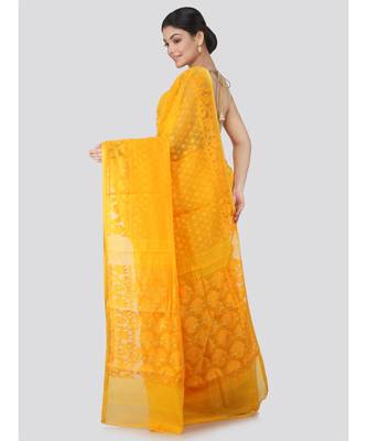 Pinkloom Women'S Yellow Hand Woven Jamdani-Sarees Without Blouse 3
