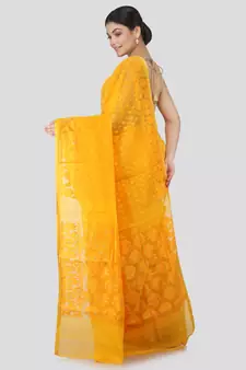 Pinkloom Women'S Yellow Hand Woven Jamdani-Sarees Without Blouse