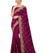 Purple plain silk blend saree with blouse