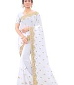 White plain georgette saree with blouse